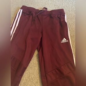 Adidas Small Maroon Zipper Leg Athletic Logo Stripe Joggers / Sweatpants